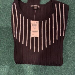 INC International Concepts Black Sweater with Silver Accents